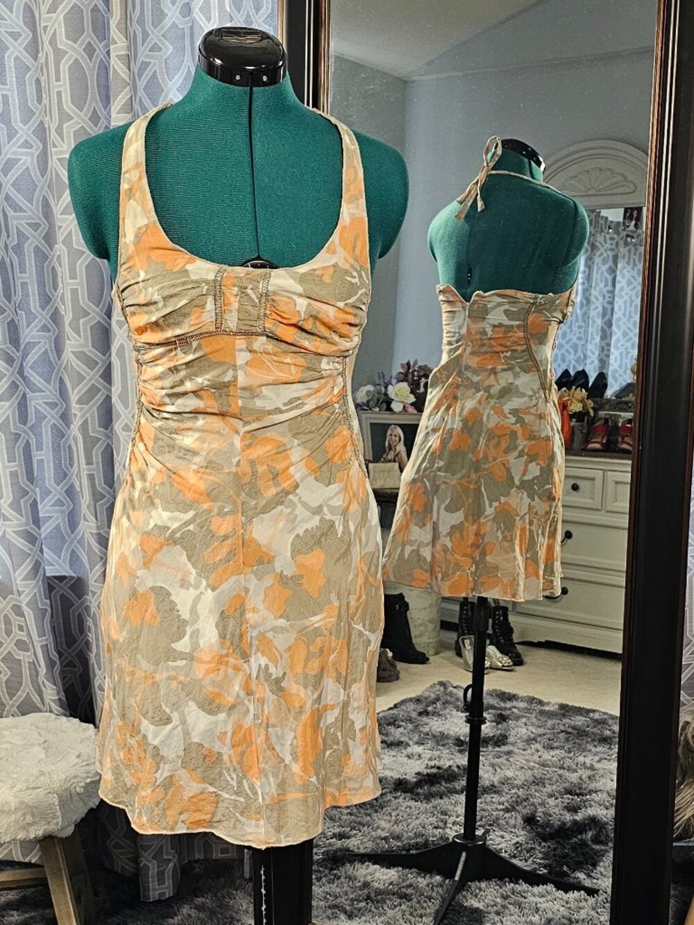 A|X Armani Exchange Silk Halter Mini Dress – Abstract Watercolor Print – Size 0